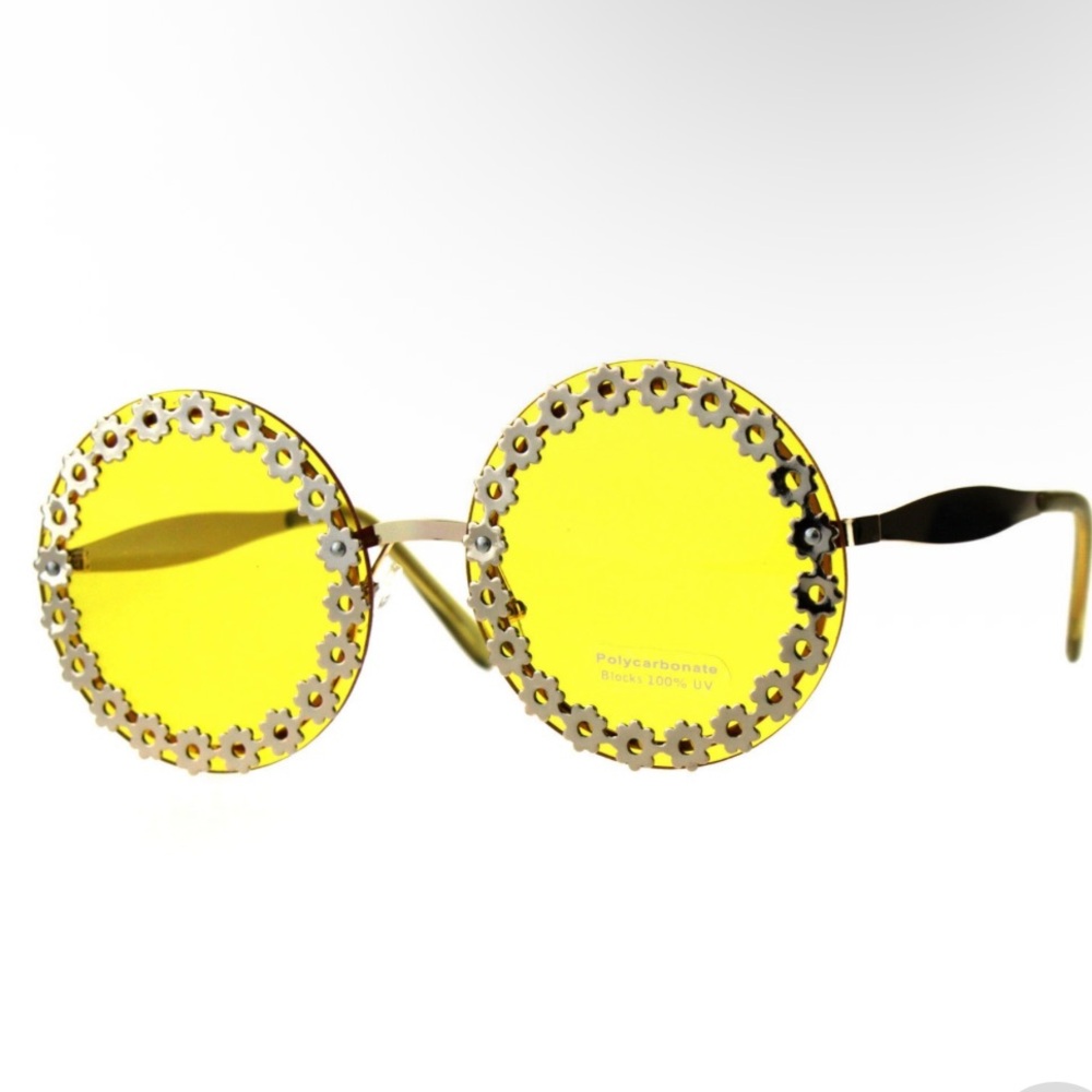Round Yellow Floral Rim Women's Sunglasses
